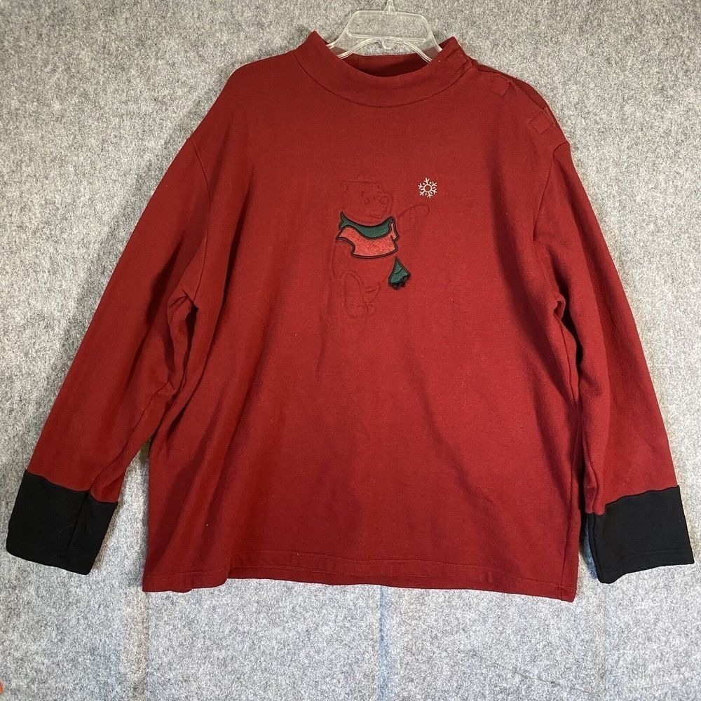 Vintage Disney Winnie the Pooh Sweatshirt Womens XXL Embossed Mock‎ Neck Holiday